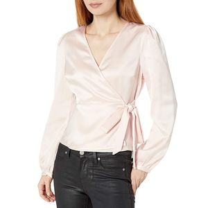 NWT - Glamorous blush satin wrap bow blouse